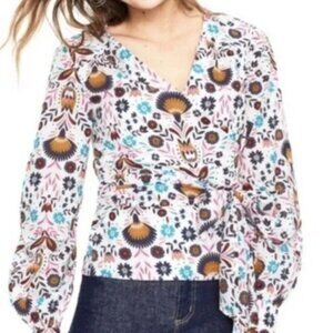 Boden Rasamund Cotton Floral Print Wrap Top US 12  NEW w Tags